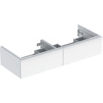 Mueble bajo Geberit iCon para lavabo de dos senos, con dos cajones: Ancho de lavabo=120cm, H=24.7cm, Cuerpo y frontal: blanco/cubierto de alto brillo, Tirador: blanco/con pintura polvo al horno mate